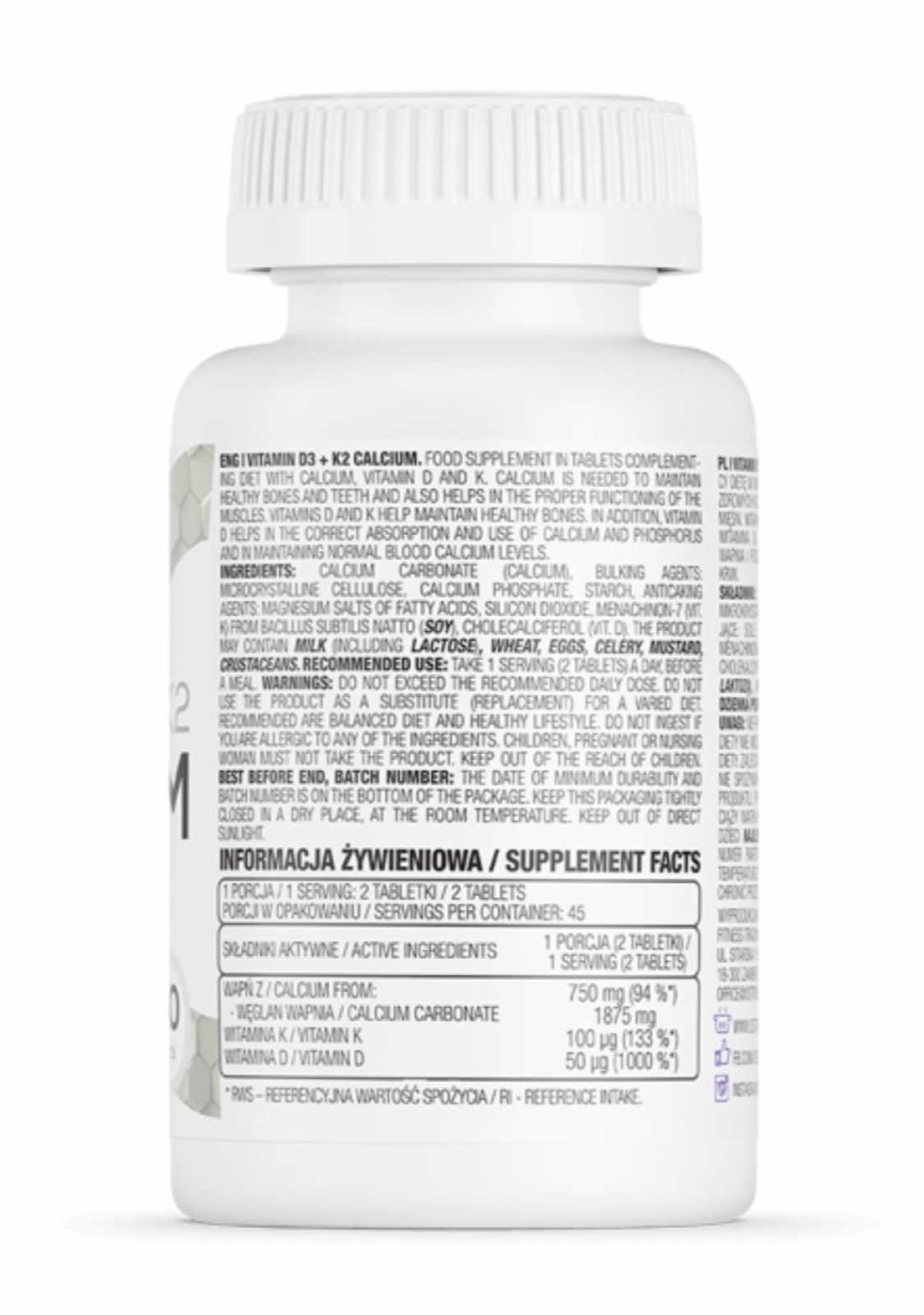 OstroVit Vitamina D3 + K2 Cálcio 90 comprimidos