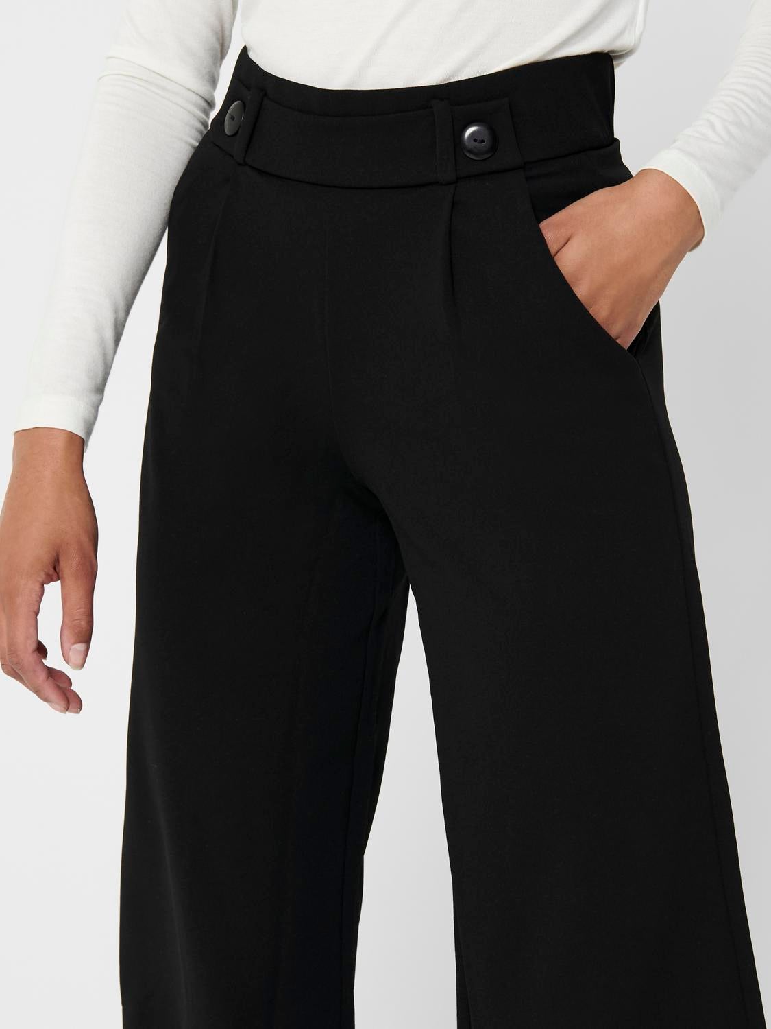 JDYGEGGO Hohe Taille Weiter Beinschnitt Hose mit weitem Beinschnitt Black