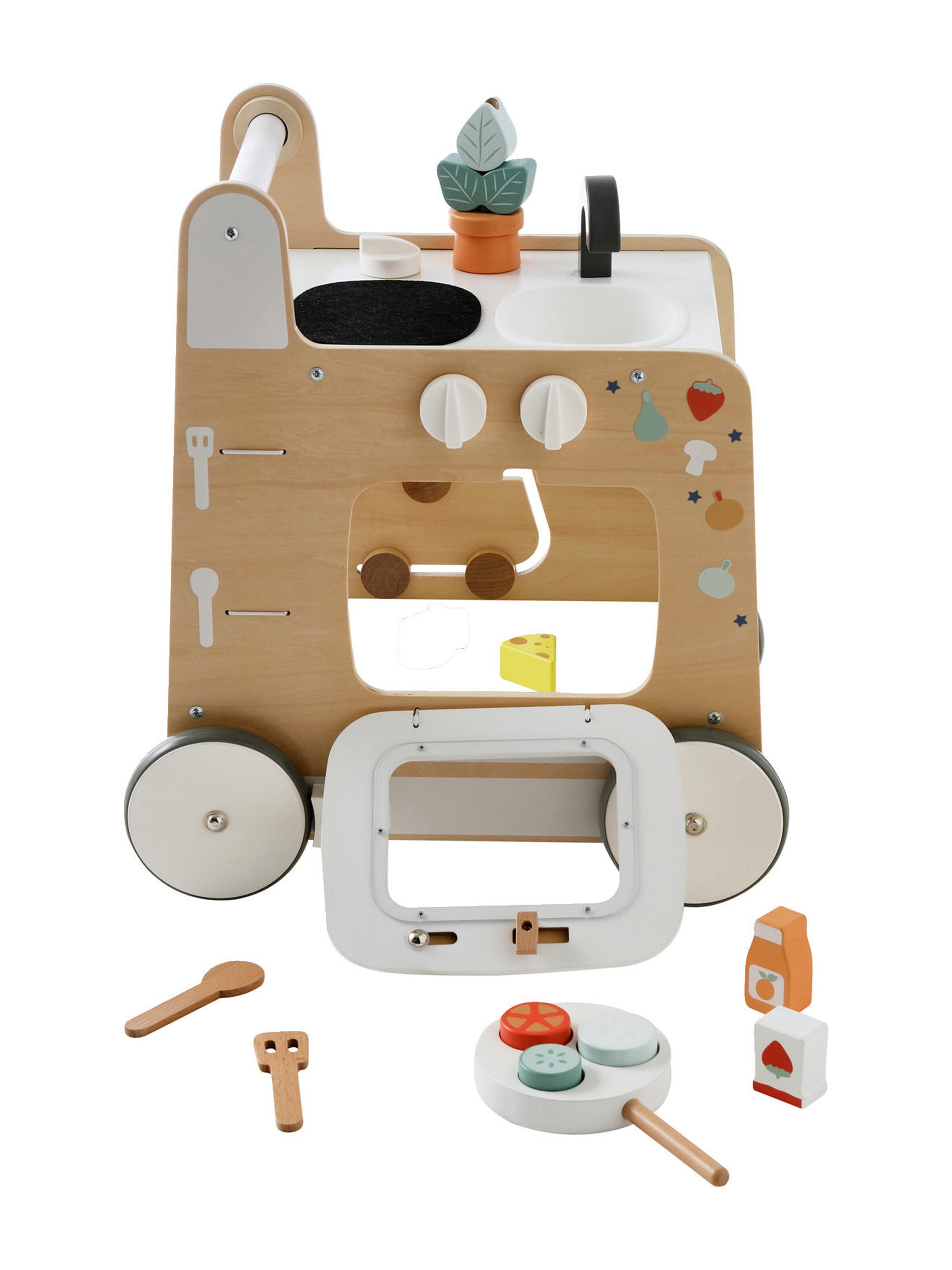 Vertbaudet 3-in-1-Lauflernwagen mit Spielküche FSC® natur/weiß