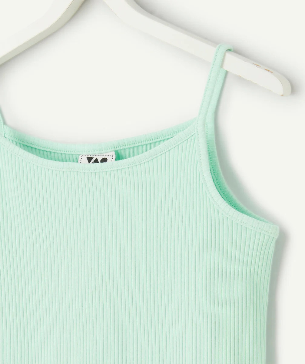 t-shirt sans manches fille en coton bio vert pastel