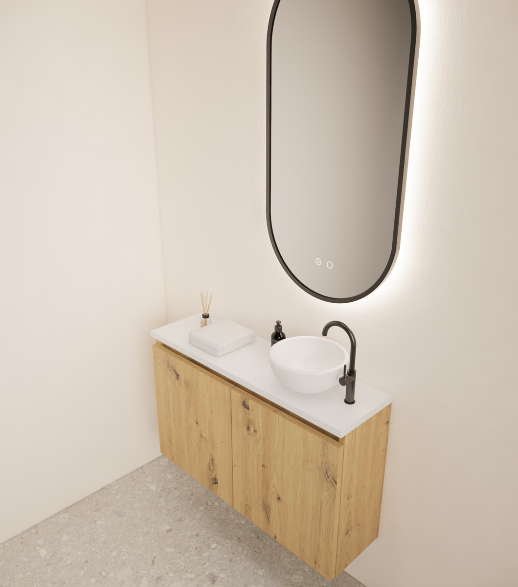 Gliss Design Echo toiletmeubel 80cm evoke eiken met toppaneel wit mat