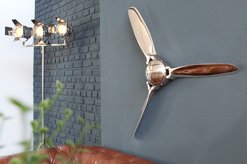 Authentische Wanddekoration SCREW III 90cm silber Flugzeug Propeller
