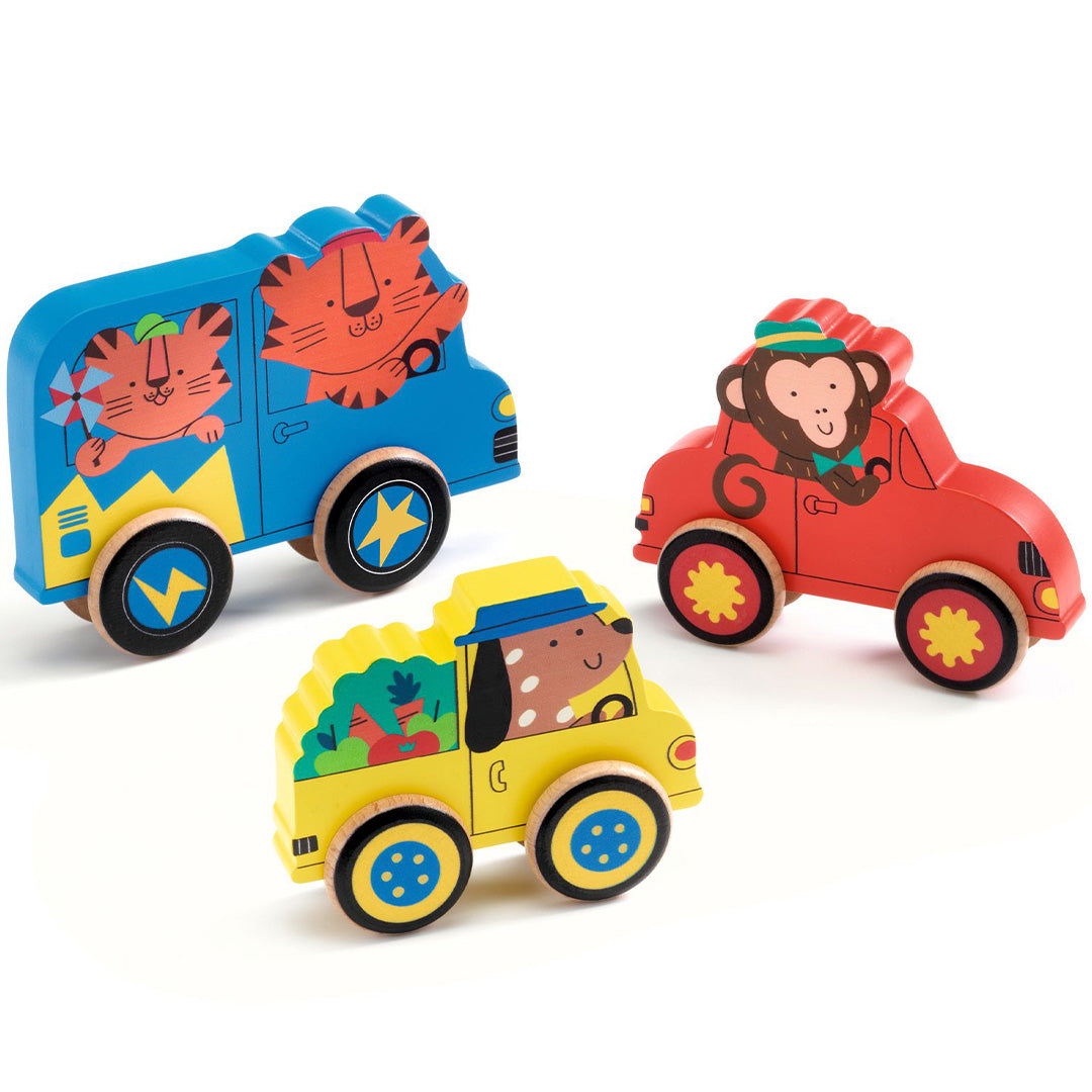 djeco houten puzzel puzz & roll color - 9st