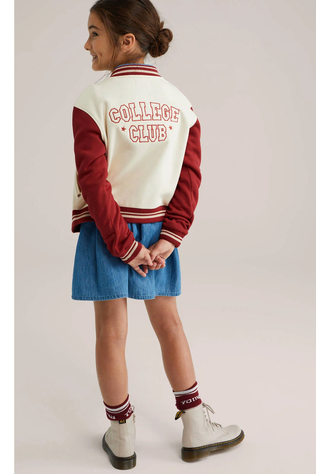 WE Fashion bomberjasje rood/wit