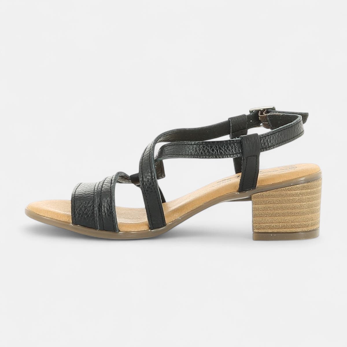 Nu-pieds à talon compensé Femme en cuir noir