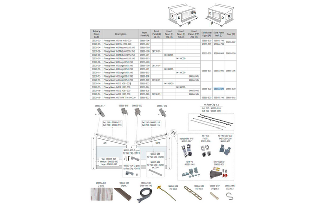 Fiamma Seitenwand links für Markise Privacy Room F45 400 - 550 XL H281-330  - Fiamma Ersatzteilnummer 98655-828