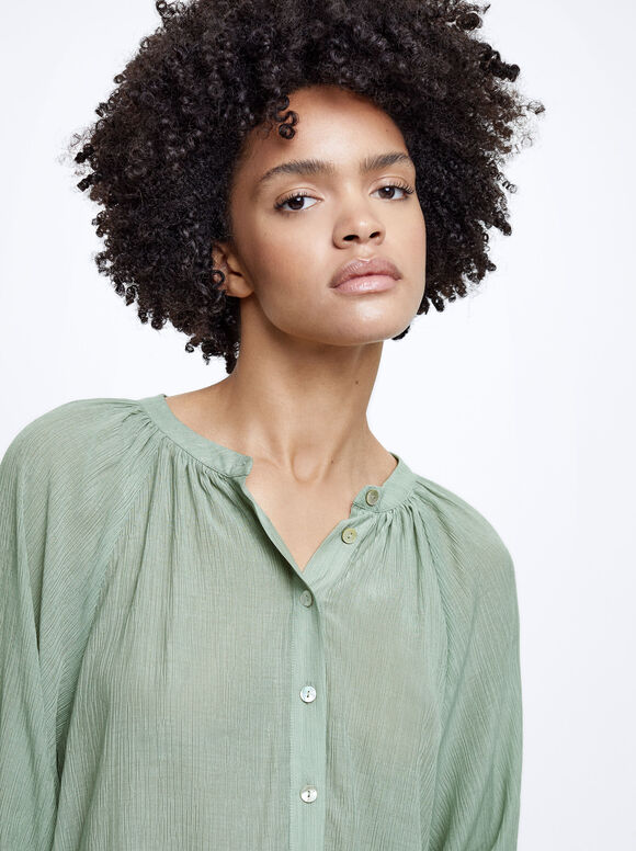 Camisa estruturada com mangas bufantes - Verde