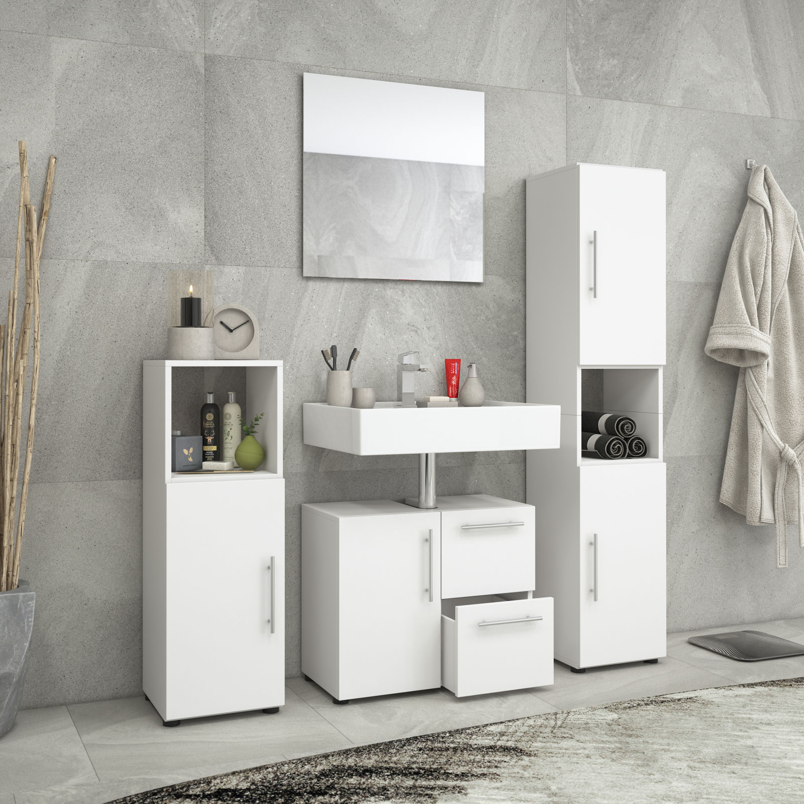 4-teiliges Badmöbelset FLANDU - weiß - mit Spiegel