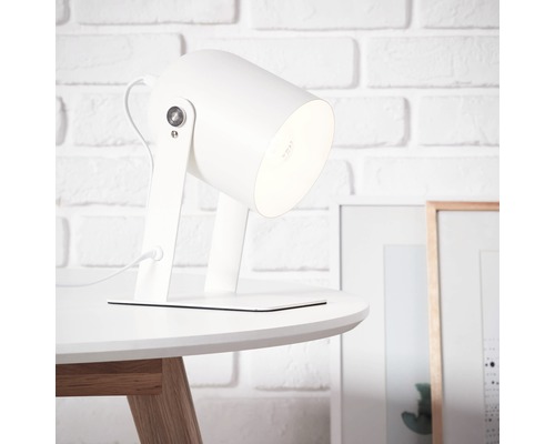 Yan witte 1-lichts tafellamp, 29 cm hoog, met in-line snoerschakelaar en draaibare kop