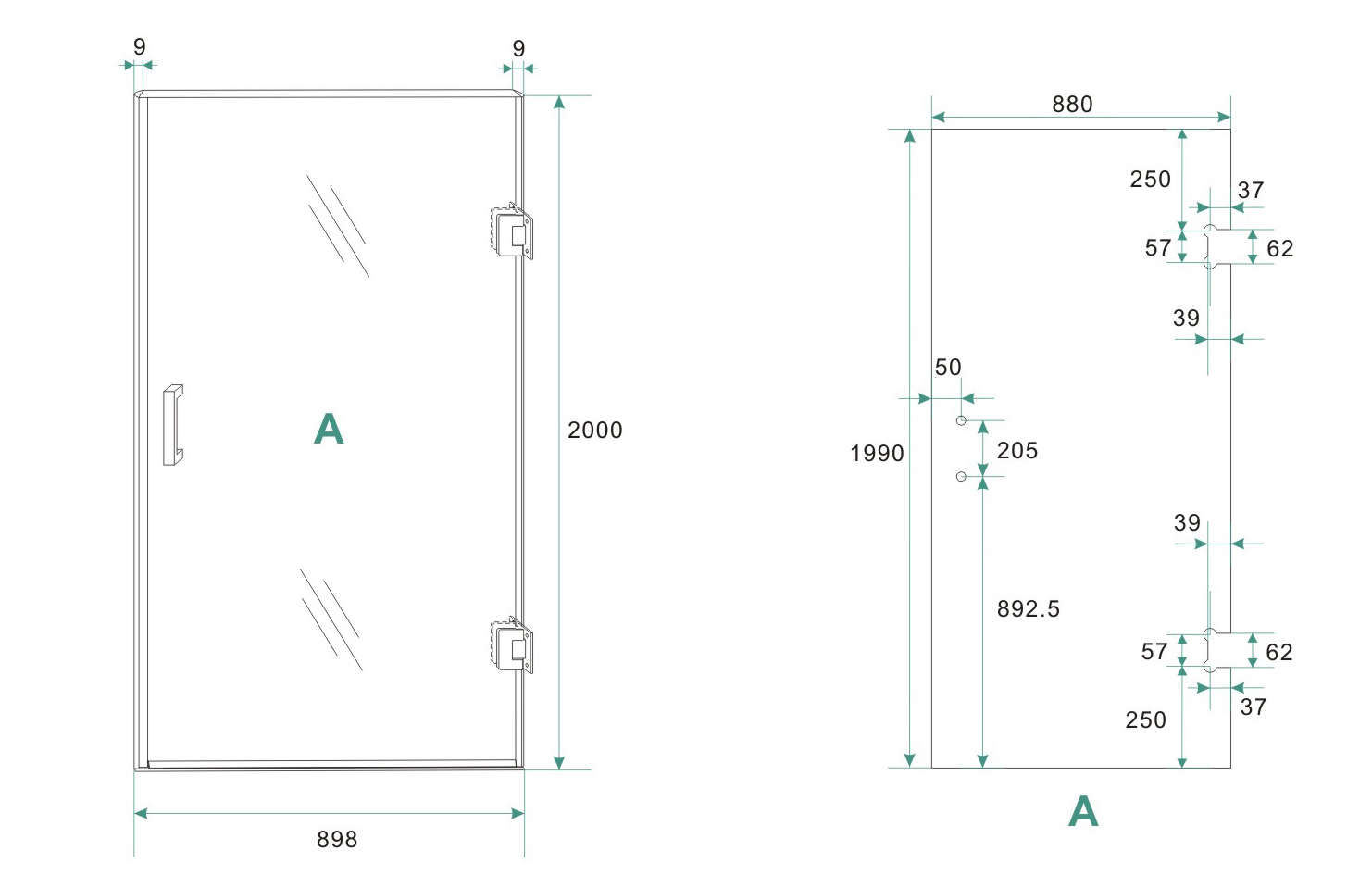 Mueller Round profielloze nisdeur rechts 90cm met spiegelrook naar helder glas chroom