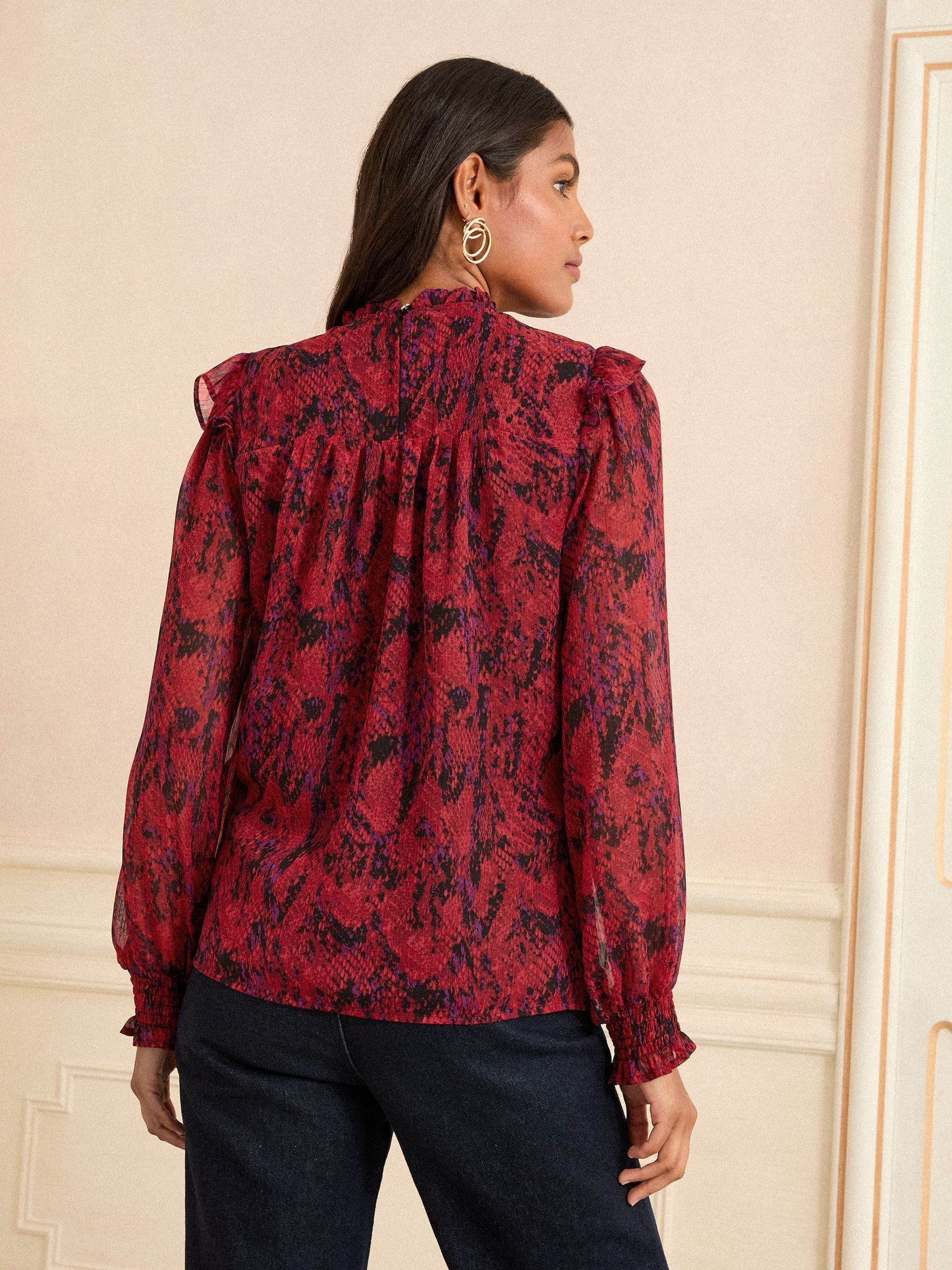 Love & Roses Long Sleeve Shirred Blouse