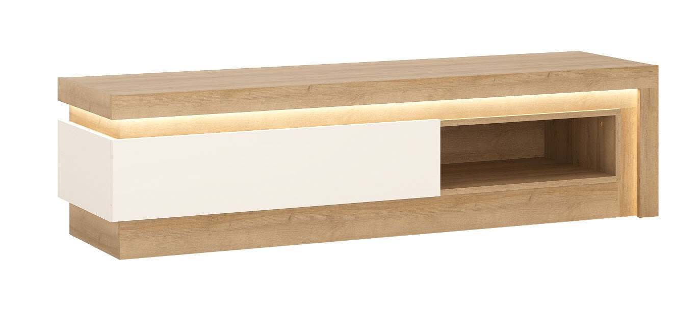 TV-Lowboard Lyon Riviera Eiche/Weiß Hochglanz 130x42x42 cm