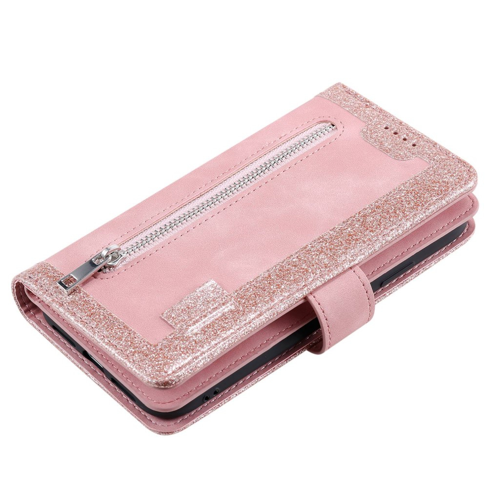Samsung Galaxy S23 Ultra 5G Leder Tasche Flip Cover mit Reissverschluss - Rosa / Roségold
