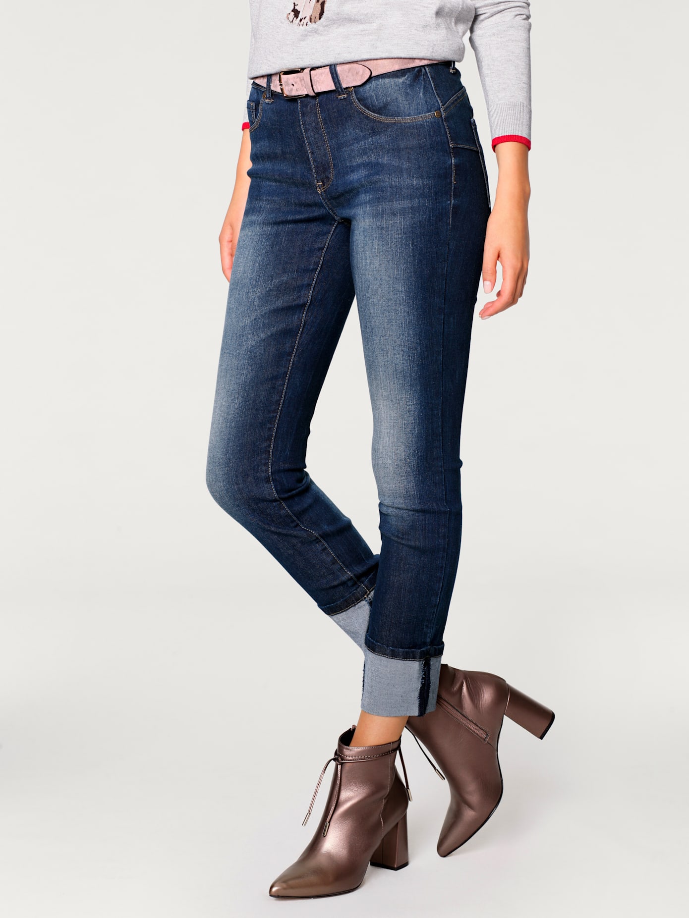 Jeans effet ventre plat longueur 7/8