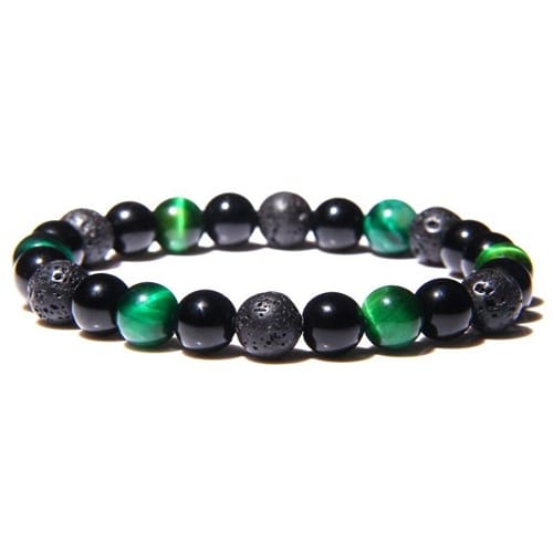 Bracelet triple en œil de tigre vert