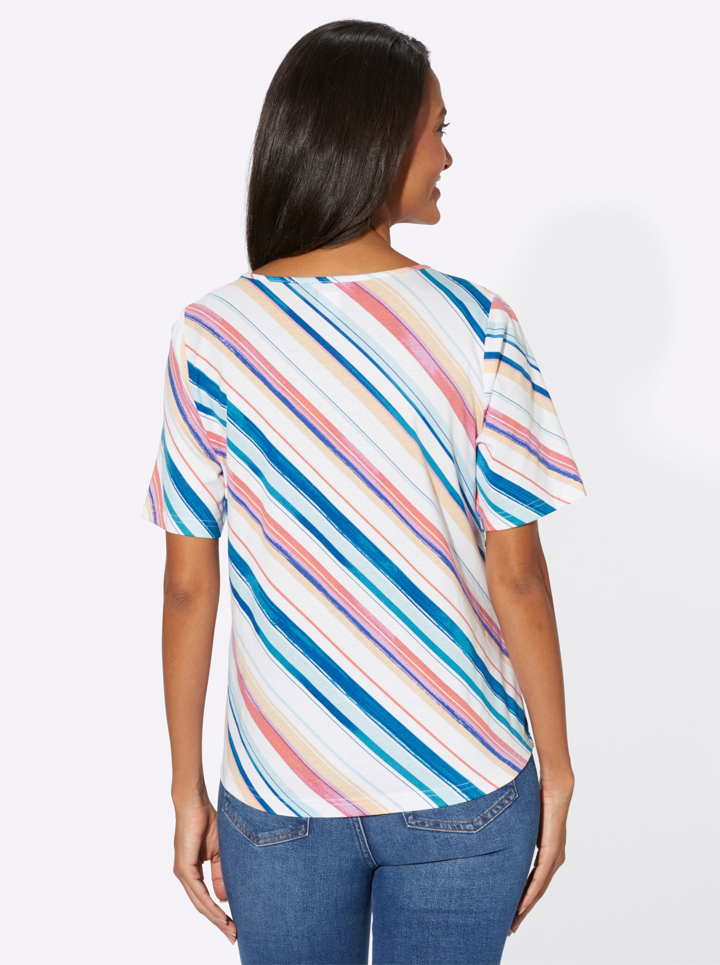 Streifenshirt in mint-orchidee-bedruckt