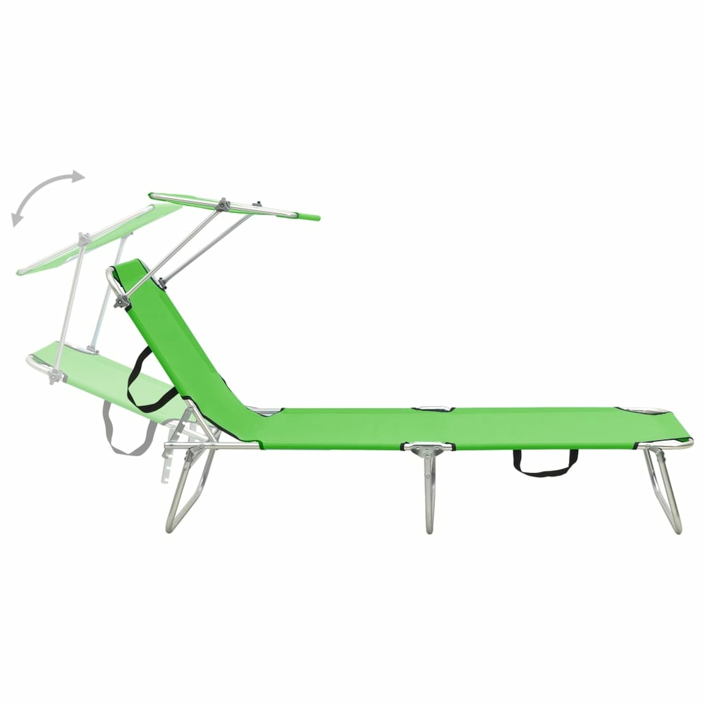 Transat chaise longue bain de soleil lit de jardin terrasse meuble d'extérieur pliable avec auvent acier vert pomme 02_001281