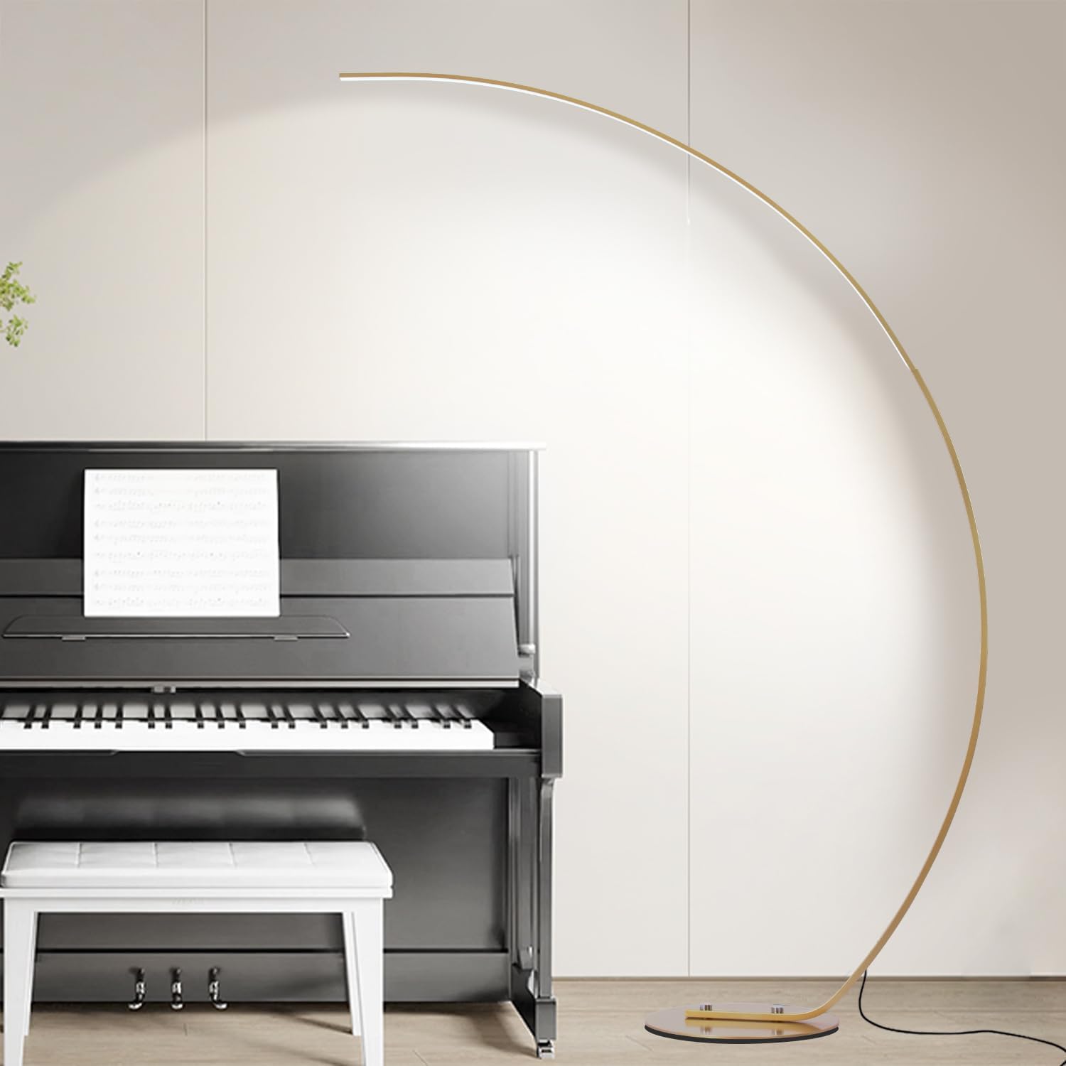 LED Bogenlampe Wohnzimmer, 25W Dimmbar Gold Stehlampe mit Fernbedienung, Modern Stehleuchte 3 Farbtemperatur & Memory-Funktion, Bogenleuchte Ecke Leselampe für Schlafzimmer Büro Sofa, 170CM