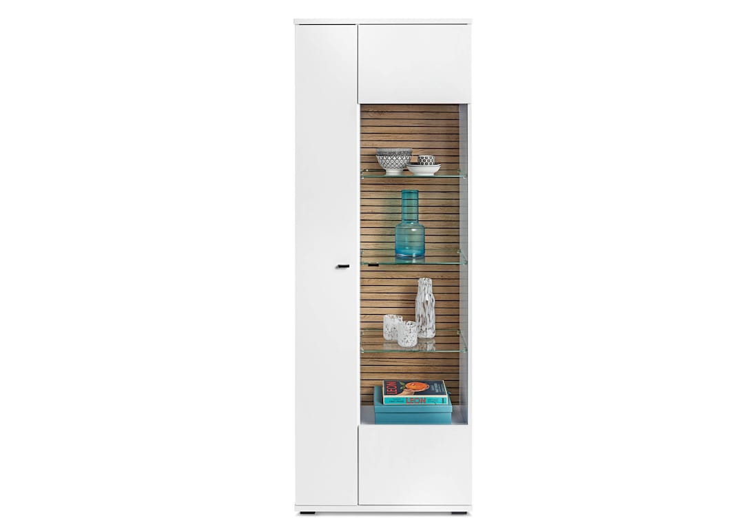 LIV'IN Vitrine 70x197 cm Weiß / Nox Oak