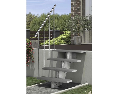 Pertura Petros buitentrap met leuning, 2 stootborden, Trimax, 80 cm, grijs