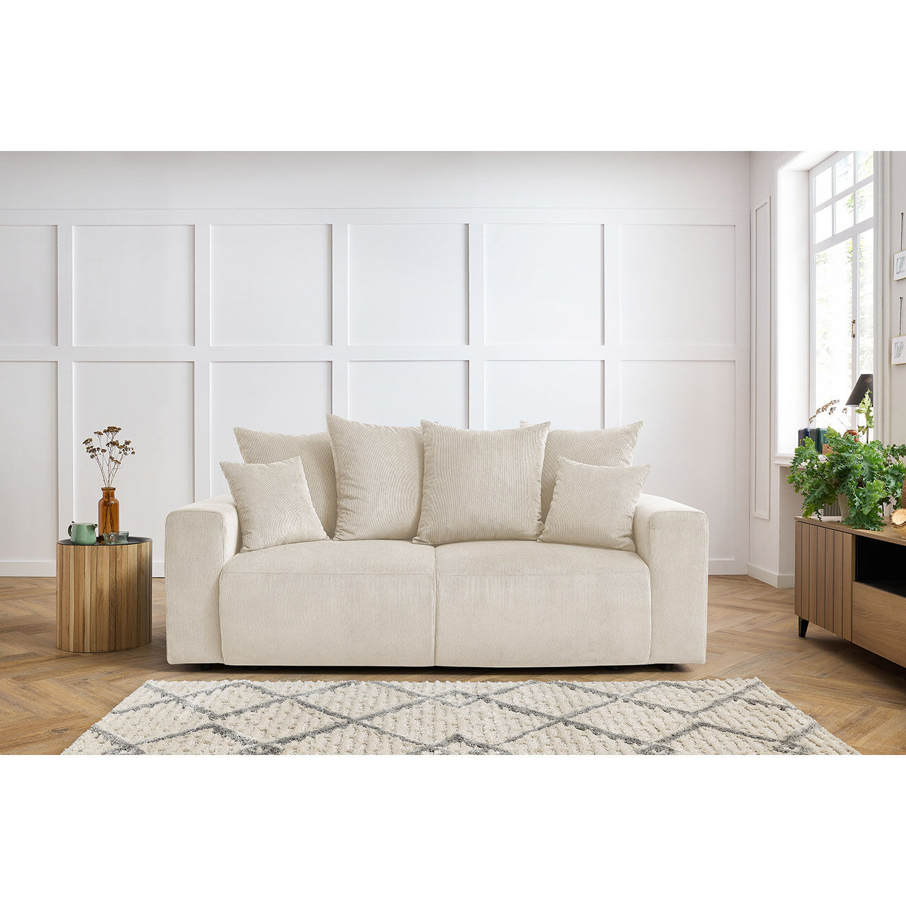 Bobochic Canapé droit fixe 2 places envy velours côtelé beige - 210x100x95 cm