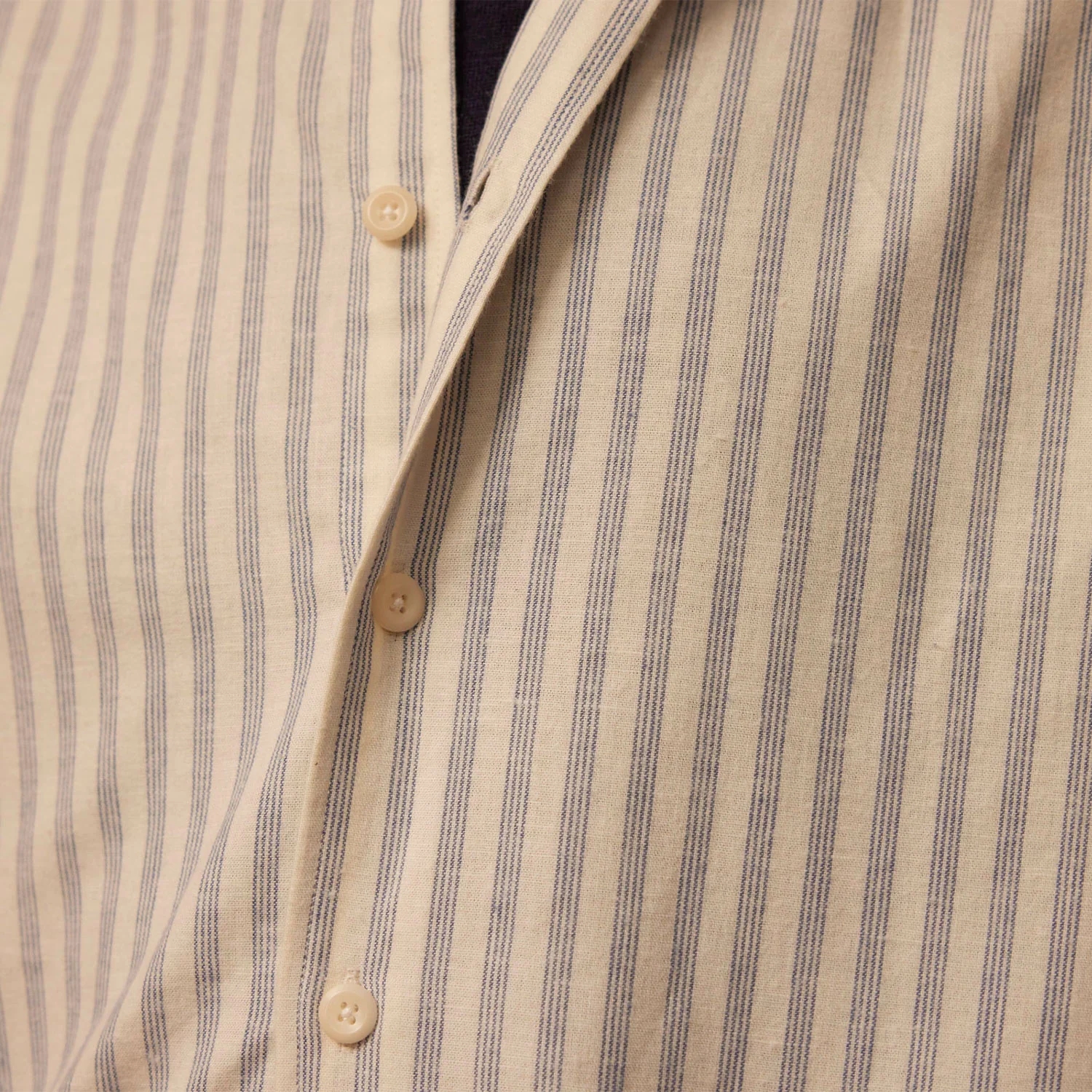 Ecru cotton and linen flannel shirt with blue stripes