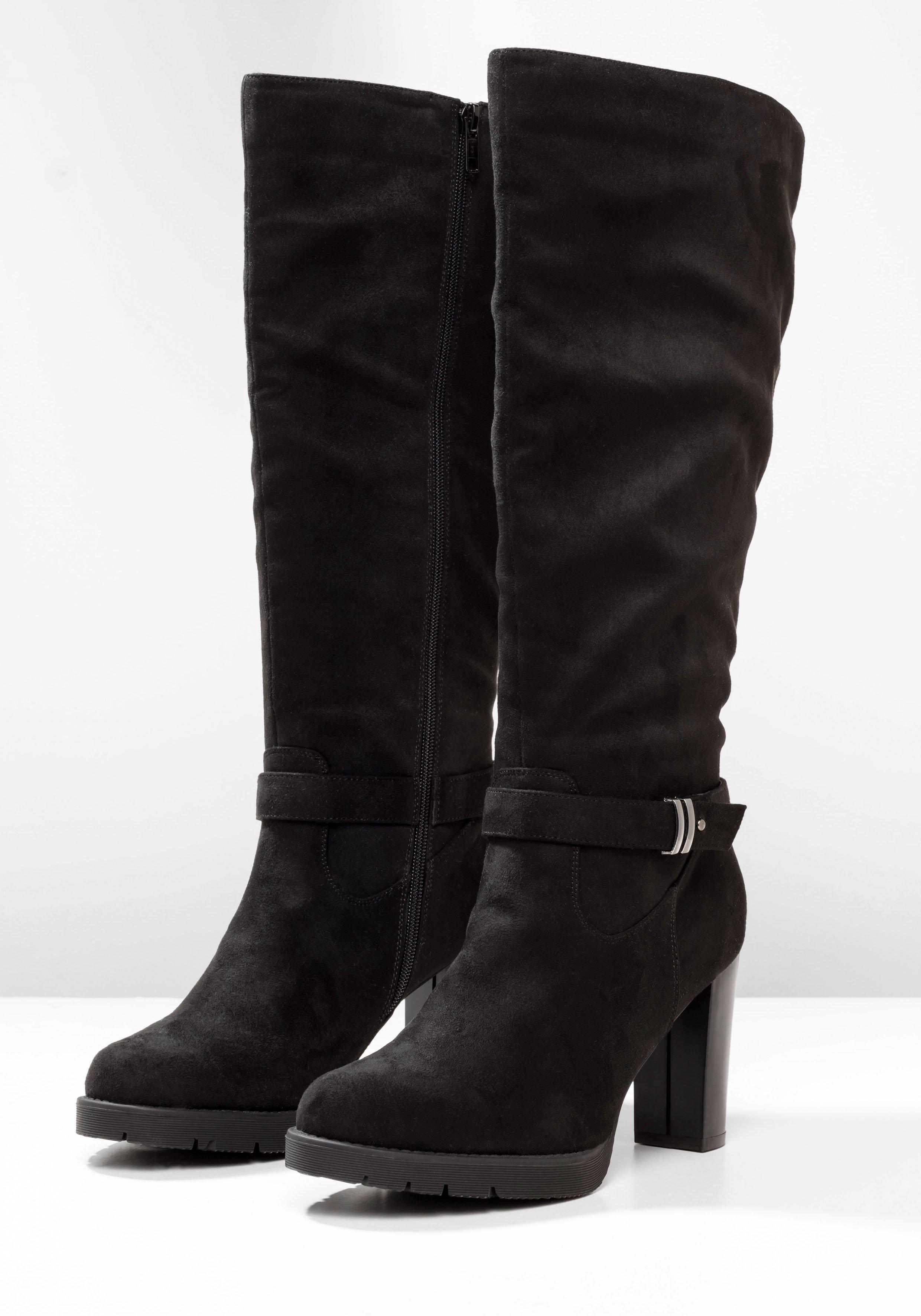 Weitschaftstiefel in Velourslederoptik, mit Schnallenband