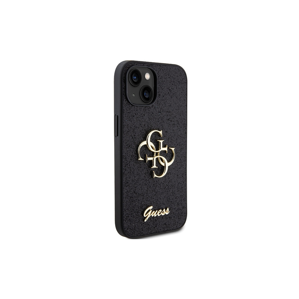 iPhone 15 Hardcase Hülle Big Glitter Script (GUHCP15SHG4SGK) - Schwarz / Transparent