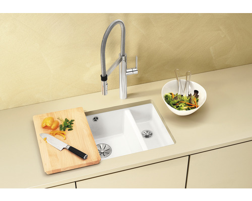 Blanco SUBLINE 350/150-U spoelbak, 567 x 456 mm, zwart, 523747, 1 bak, met bijbak, zonder afdruipgedeelte, bak links