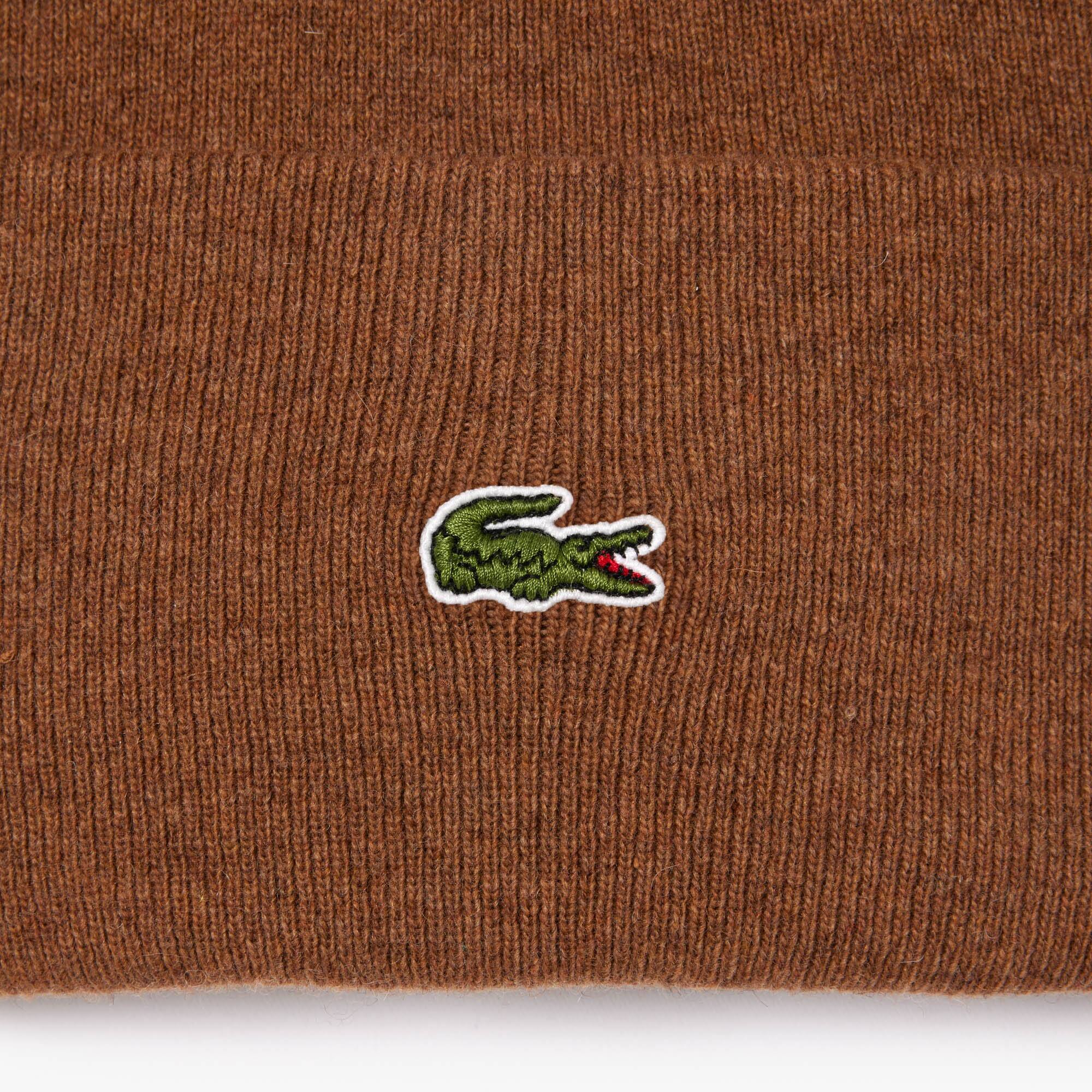Bonnet unisexe Lacoste avec revers en laine Bonnets - Marron - Lacoste - Unisex