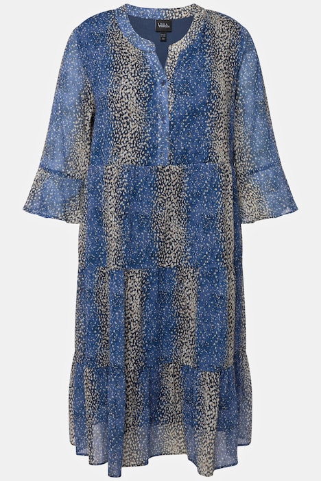 Midikleid, Streifen, A-Linie, Tunika-Ausschnitt, 3/4-Arm