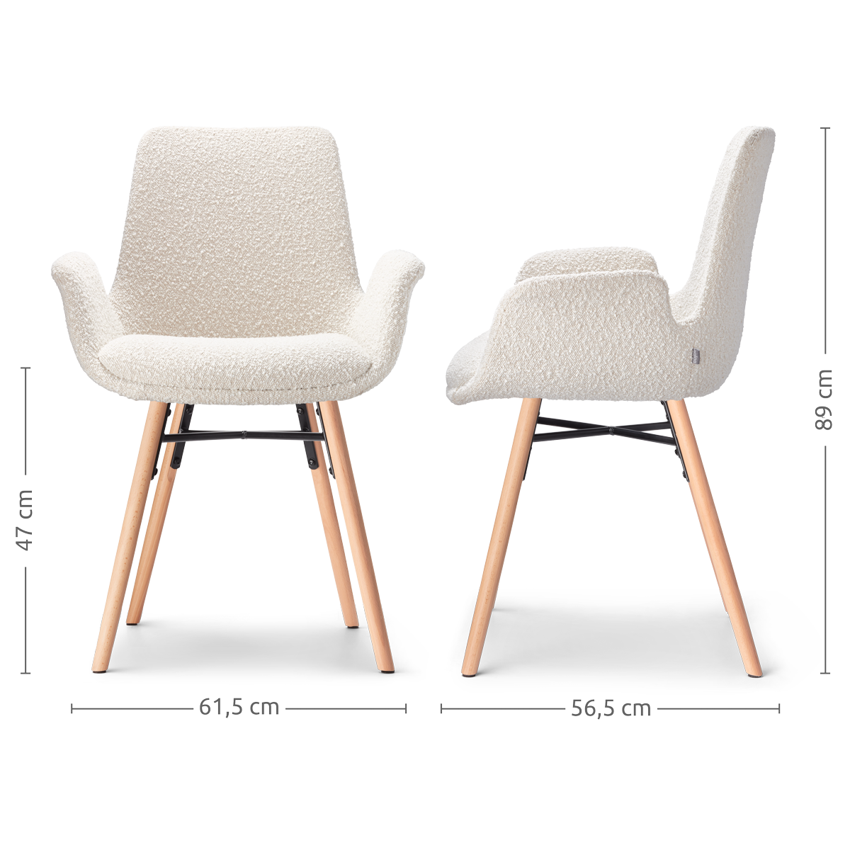 Eetkamerstoel Nena-Eef bouclé beige - naturel onderstel