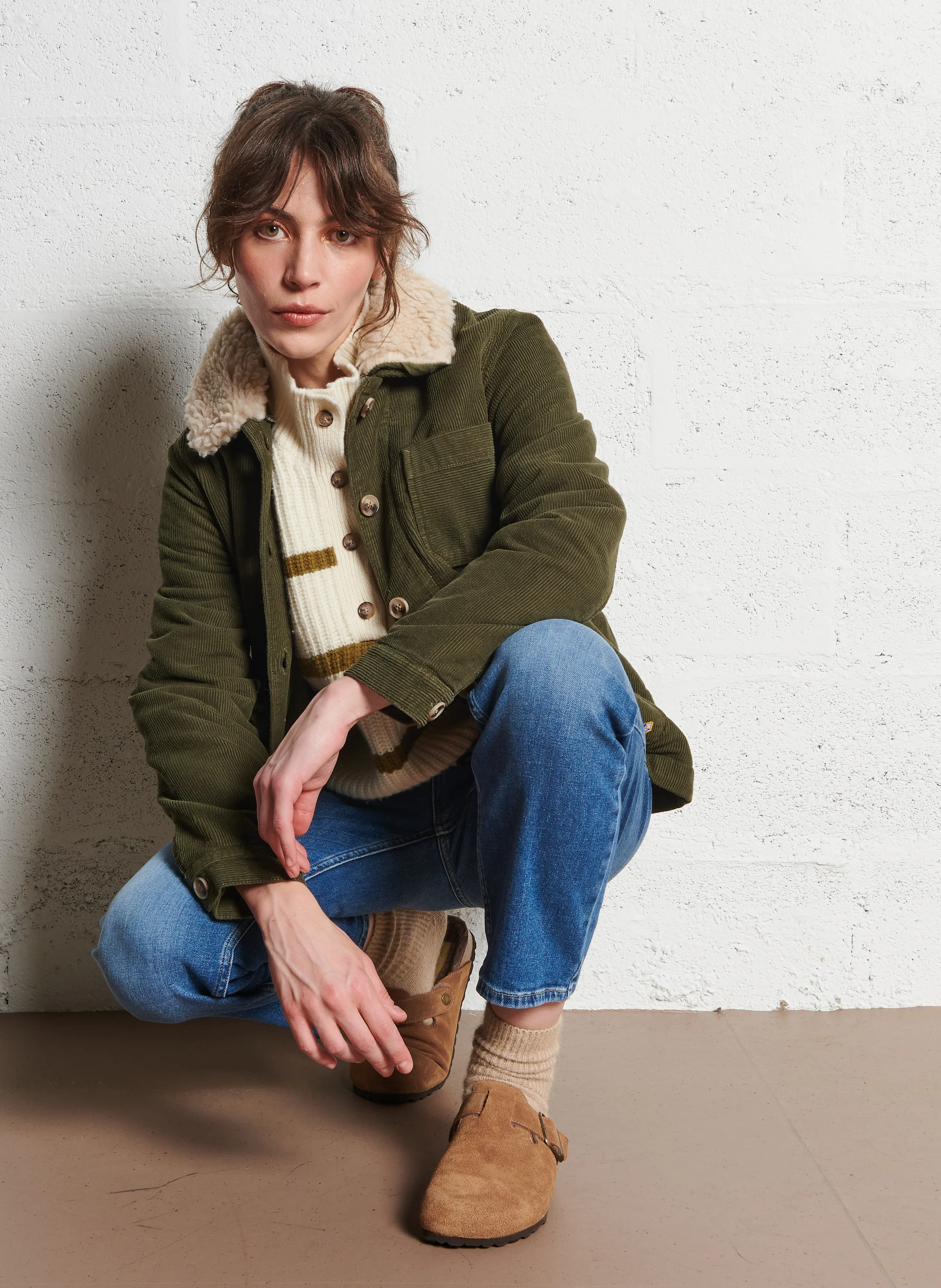 HERITAGE - Veste à col amovible en coton| Vert