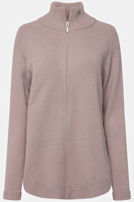 Strickjacke, Stehkragen, Zipper, Seitenschlitze, Langarm