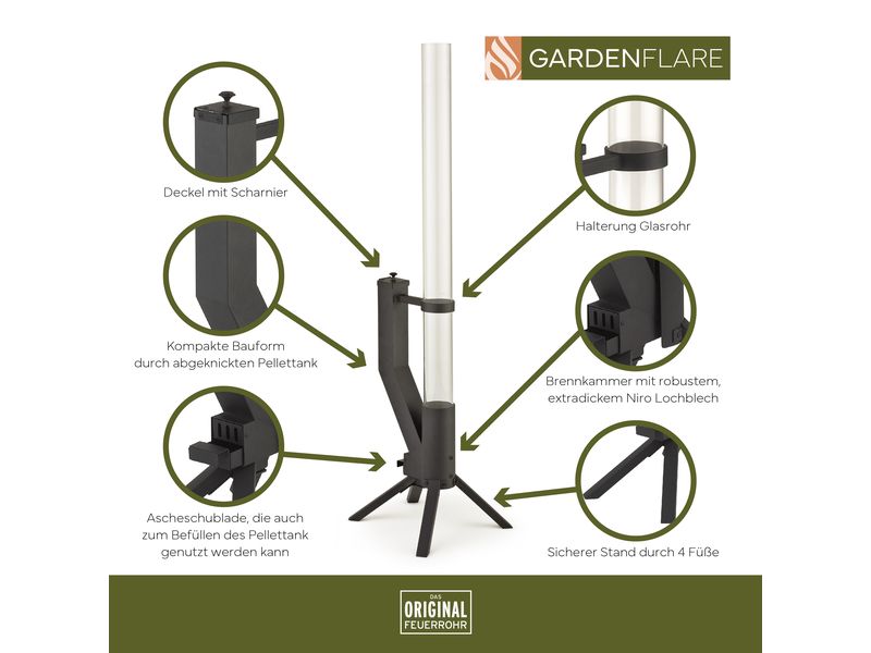 Gardenflare Klassik Feuerrohr Schwarz Pellet-Fackel für den Aussenbereich