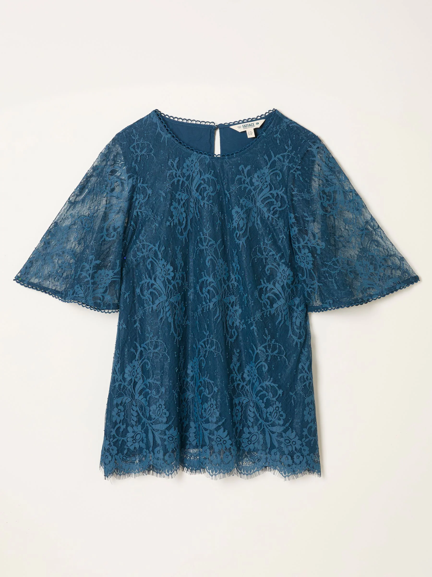 Blauwgroen - FatFace Lace Round Neck Blouse