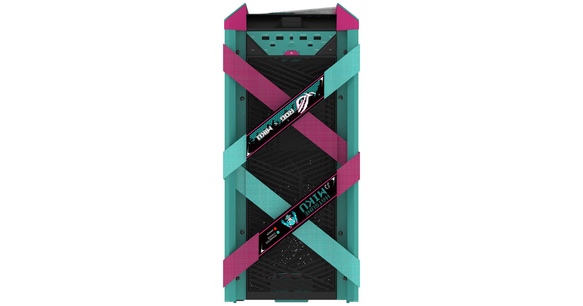 ASUSROG Strix Helios II Hatsune Miku Edition midi tower behuizing  (Turquoise/roze | 4x USB-A | 2x USB-C | RGB | Tempered Glass)