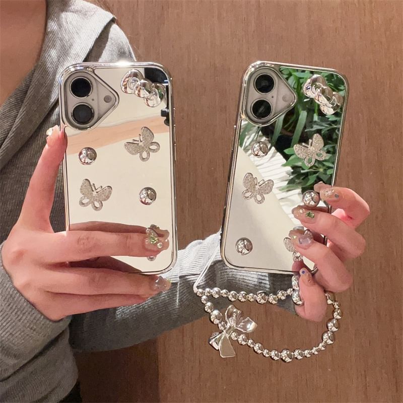 Fonekase - Vlinder gespiegeld telefoonhoesje / bandje / set - Apple iPhone 16 Pro Max / 16 Pro / 16 Plus / 16 / 15 Pro Max / 15 Pro / 15 Plus / 15 / 14 Pro Max / 14 Pro / 14 Plus / 14 / SE / 13 Pro Max / 13 Pro / 13