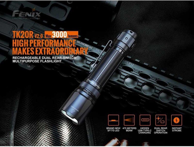Fenix - TK20RV20 - Tactische Oplaadbare LED Zaklamp - Zwart - Aluminium