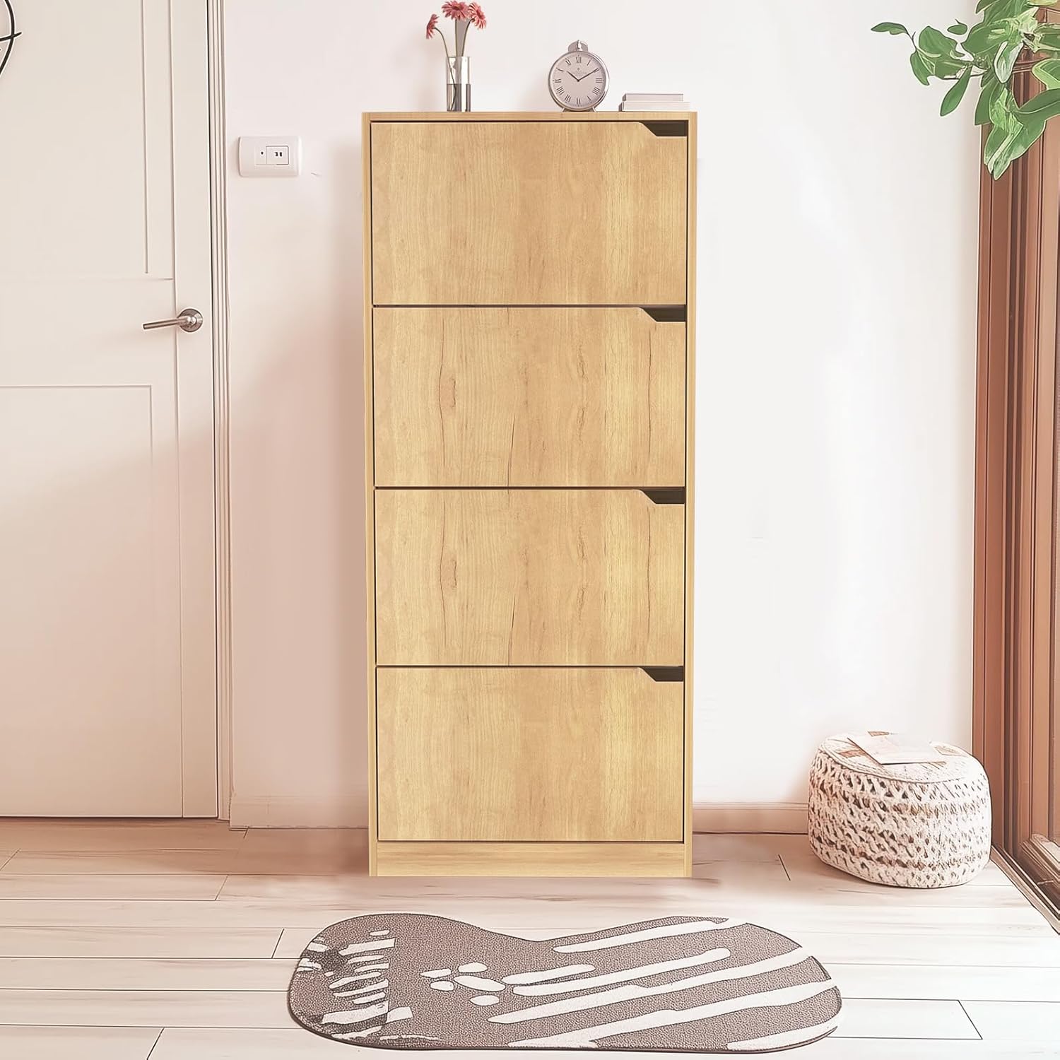 WAOHO Klappbare Schuhregale，Schuhschrank 4 Klappen ，Schuhaufbewahrung，Schuhregal，Schuhkipper, Schuhschränke，Kippsicherung,schuhkipper schmal 150×63×24cm