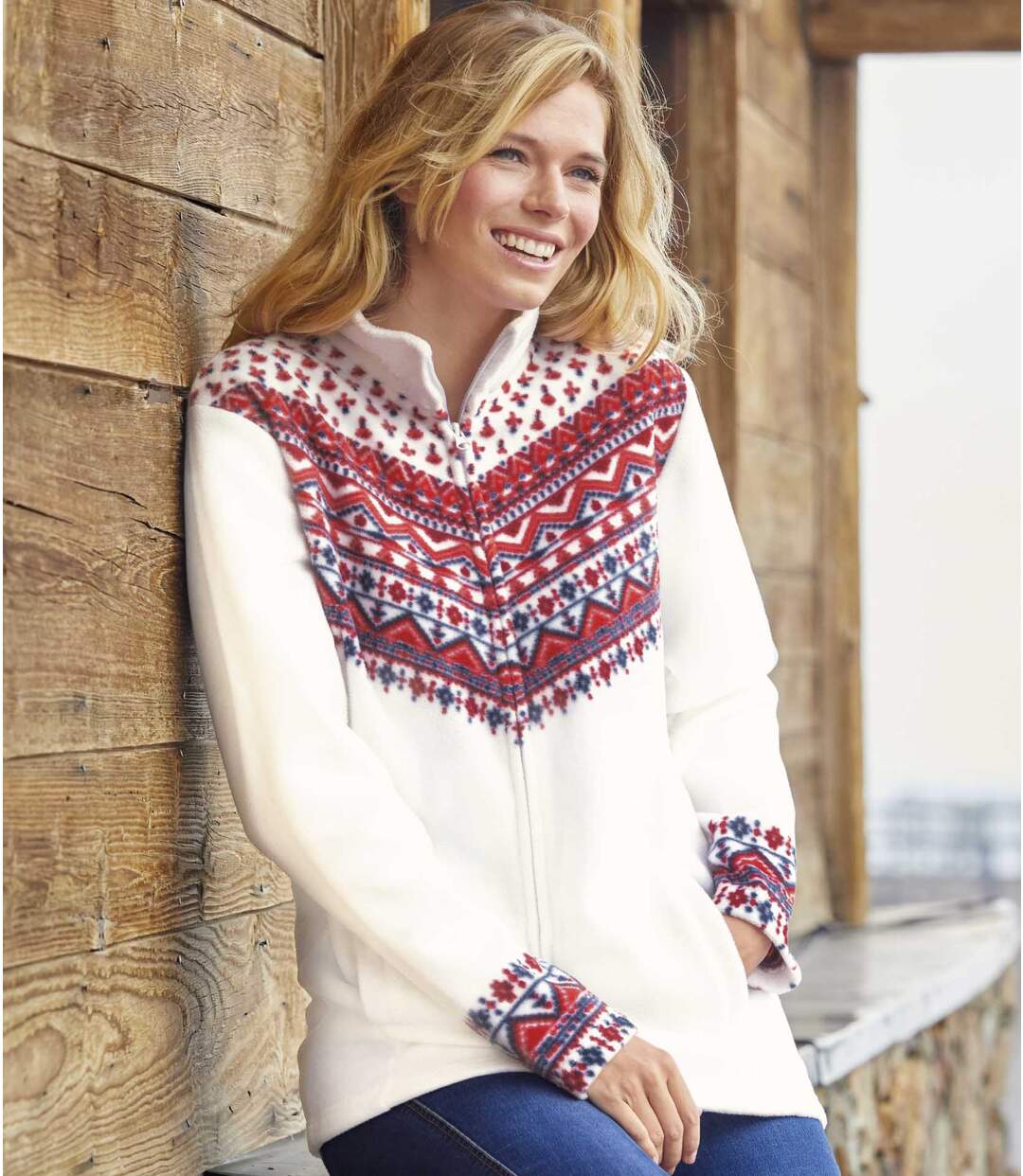 Veste Polaire Blanche Motifs Aztèques