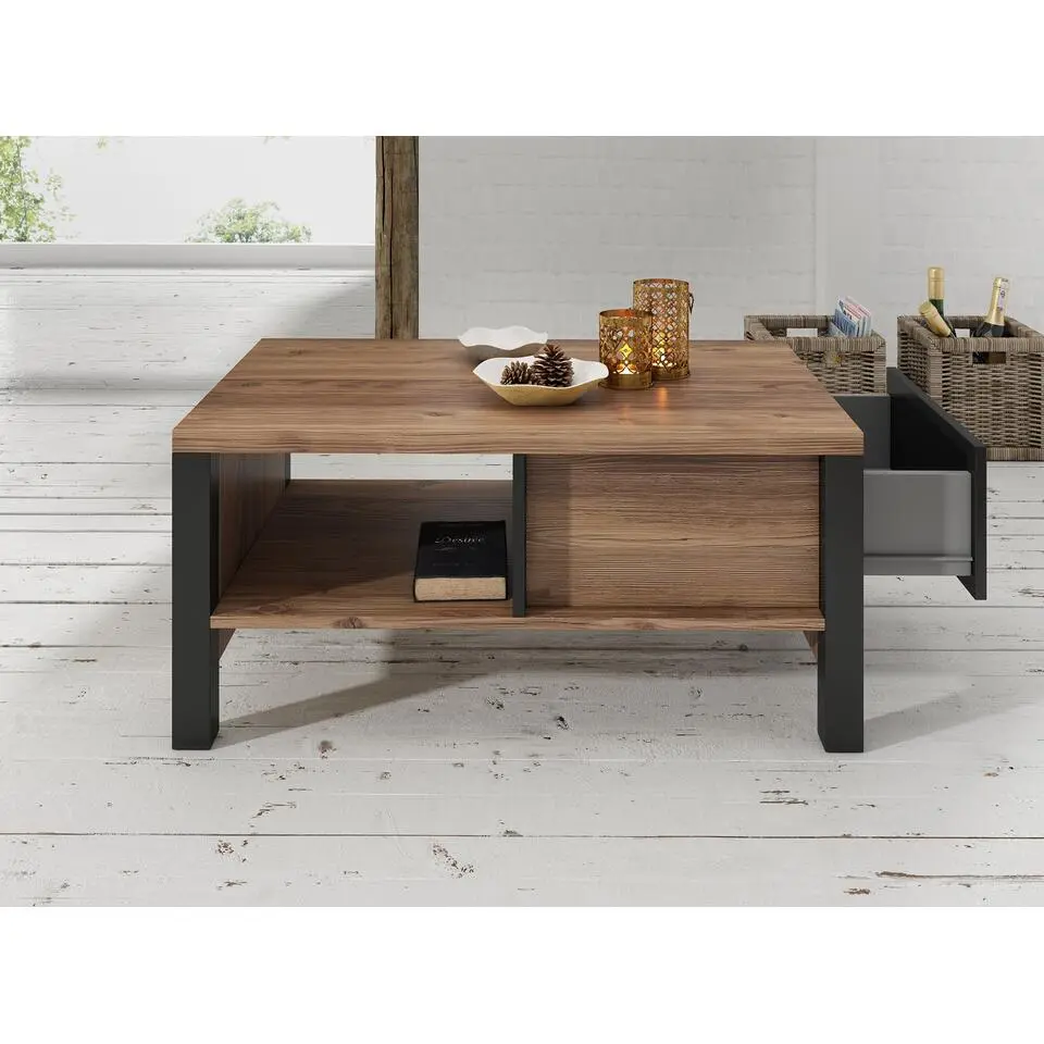 Meubella - Salontafel Olivia - Zwart - Eiken - 90 cm
