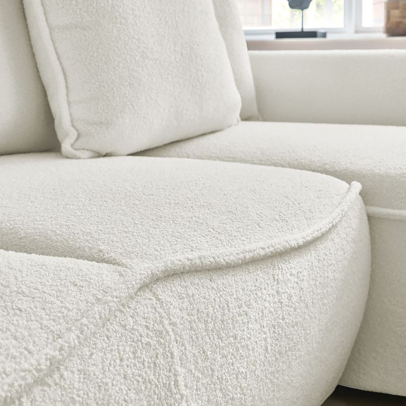 Bobochic Canapé d'angle droit convertible bouclette Léon blanc - 242x158x90 cm