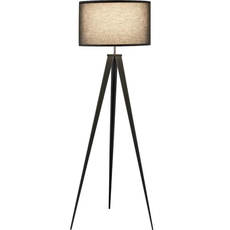 tectake Staande lamp Lunaris, textielkap, driepootsframe, Zwart