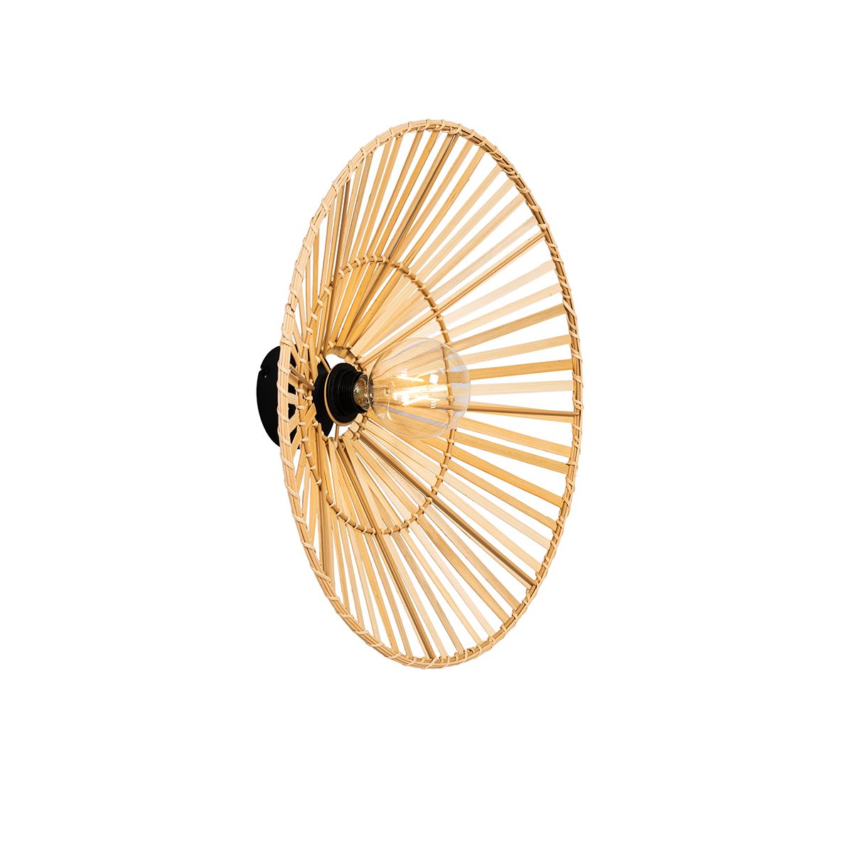 Oosterse wandlamp zwart met naturel bamboe - Pua
