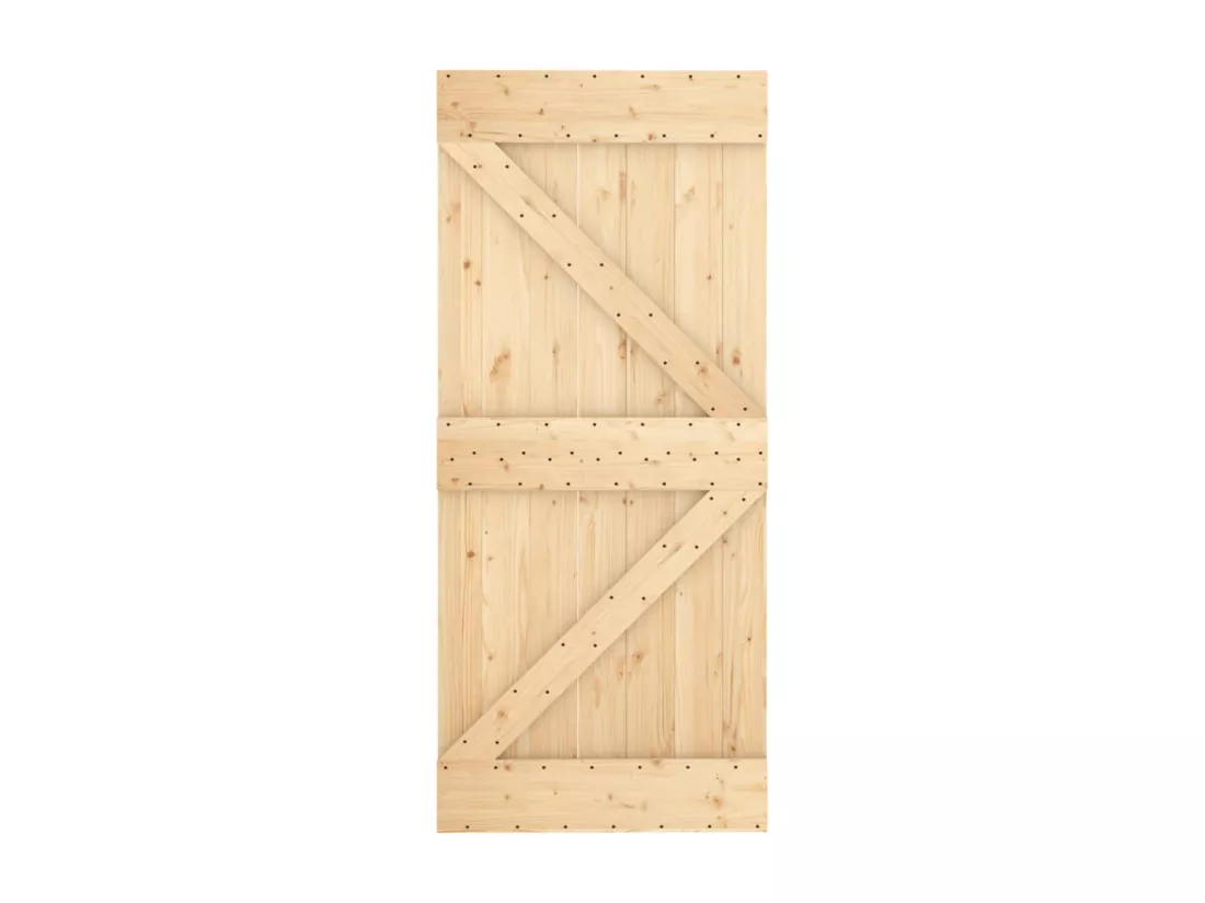 Porte coulissante et kit de quincaillerie 90x210 cm pin massif