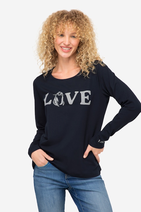 T-Shirt, Regular Fit, LOVE Print, Rundhals, Langarm, Biobaumwolle