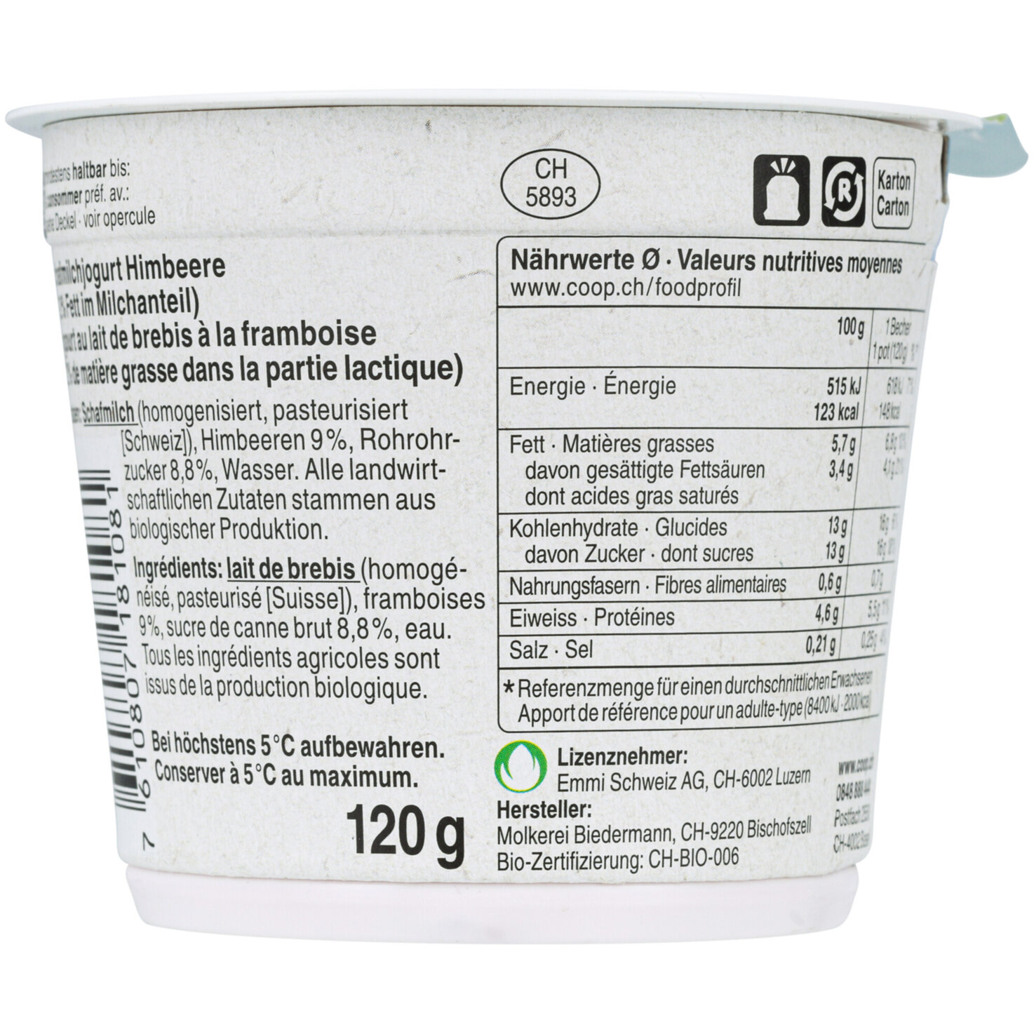 Naturaplan Bio Schafmilch-Joghurt Himbeer