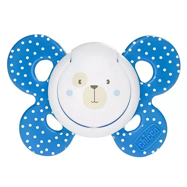 Chicco Sucette Physio Forma Comfort Silicone +6m Bleu Pois + Boîte de Stérilisation