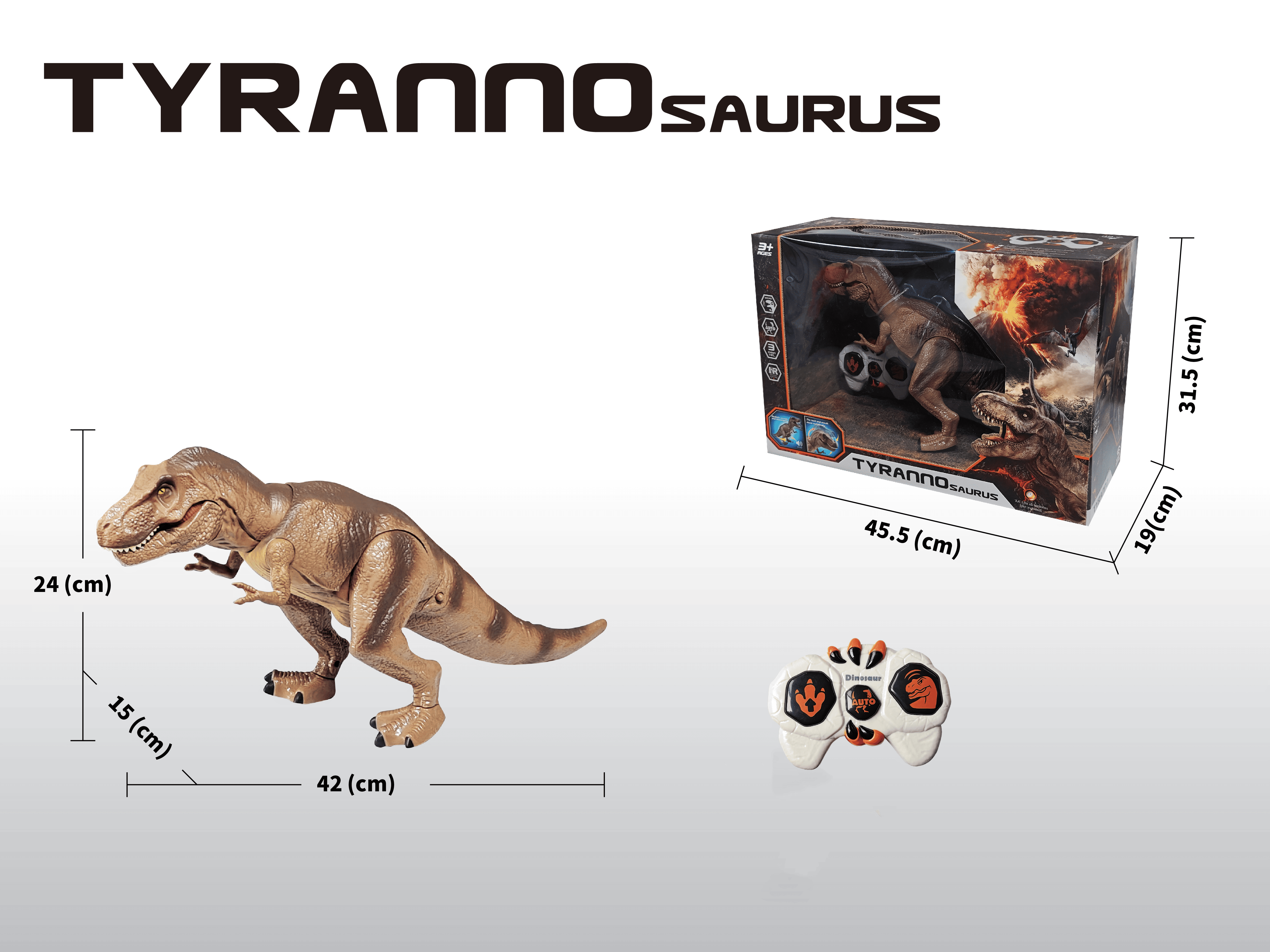 (42x15cm) Ferngesteuertes 2.4GHz RC Spielzeug Dinosaurier mit Sound Effekt inkl. Fernsteuerung (Batteriebetrieben) - Tyrannosaurus